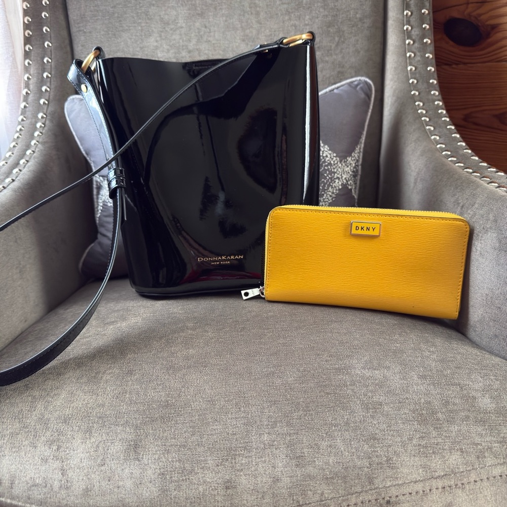 Donna Karan (DKNY) Black Shoulder Bag with Gold-Toned Accents